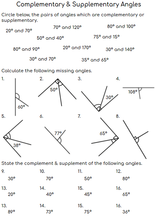Complementary and Supplementary Angles – Find the missing angle