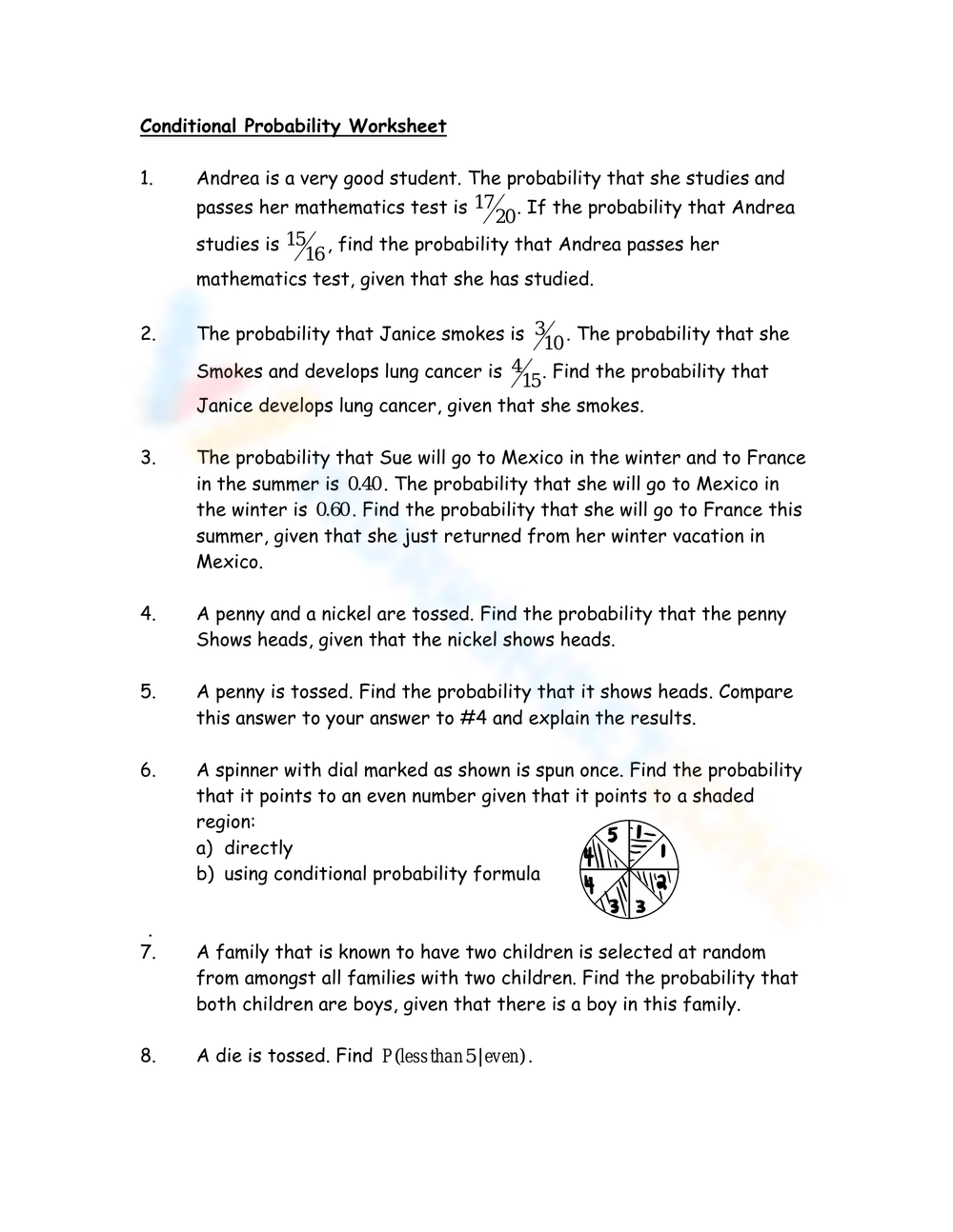 Free conditional probability practice worksheet, Download Free