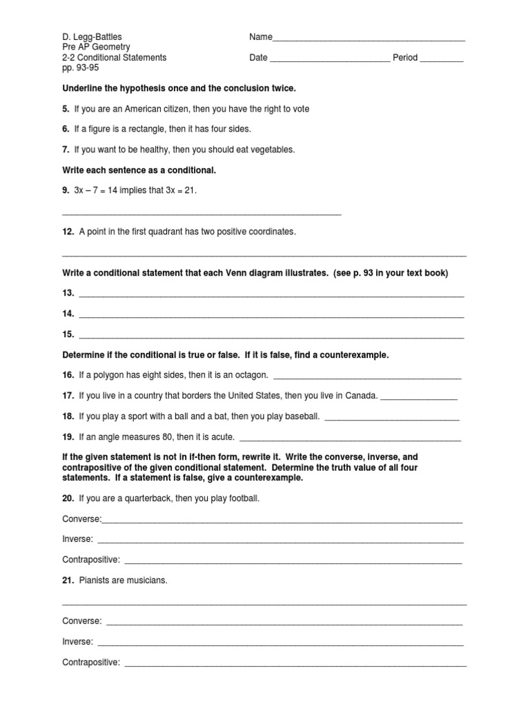2 2 Conditional Statements Assignment PDF PDF Logic Geometry Worksheets Library