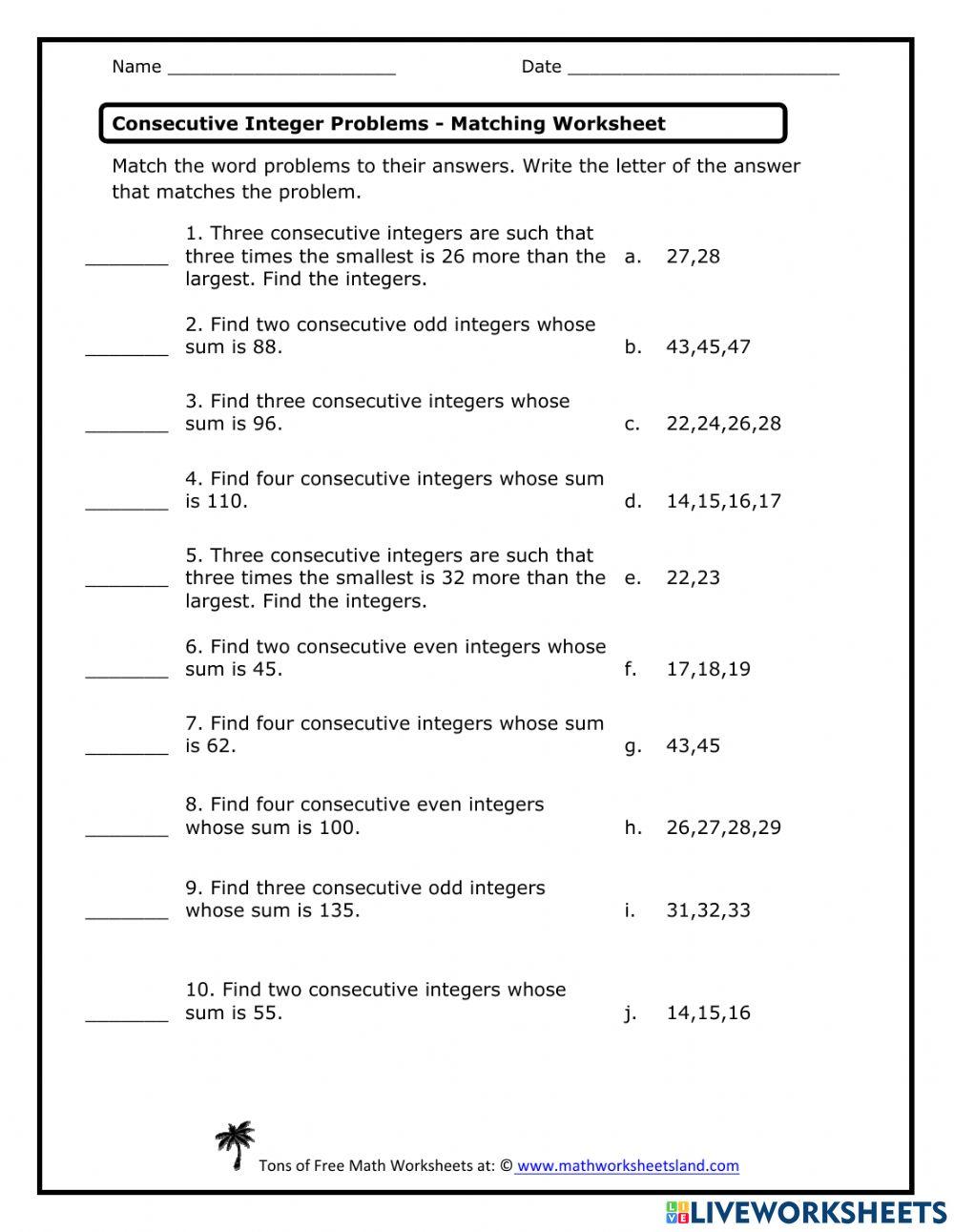 Solving Consecutive Integer Problems online exercise for | Live