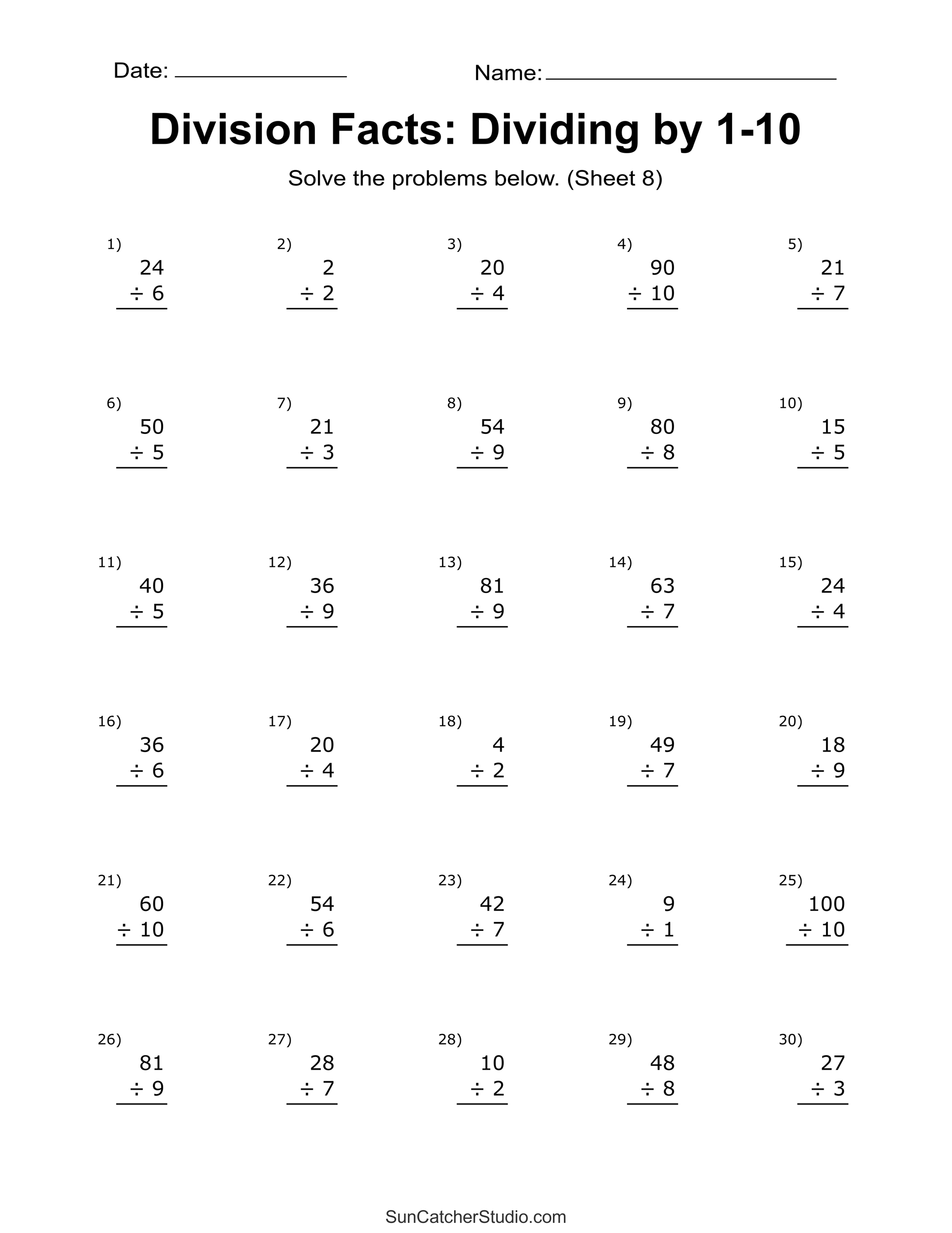 Division Worksheets & Problems (Free Printable Math Drills) – DIY