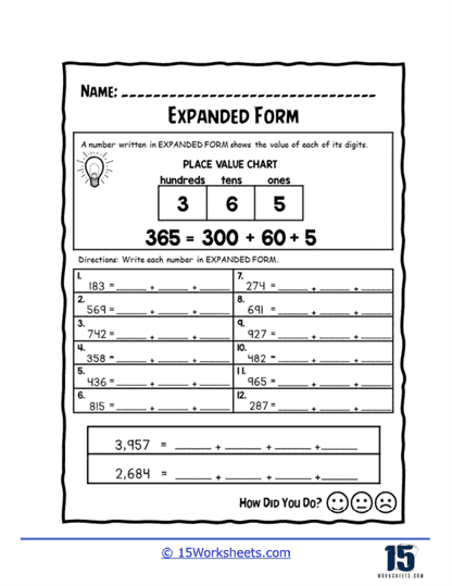 Free expanded notation worksheet grade 3, Download Free expanded