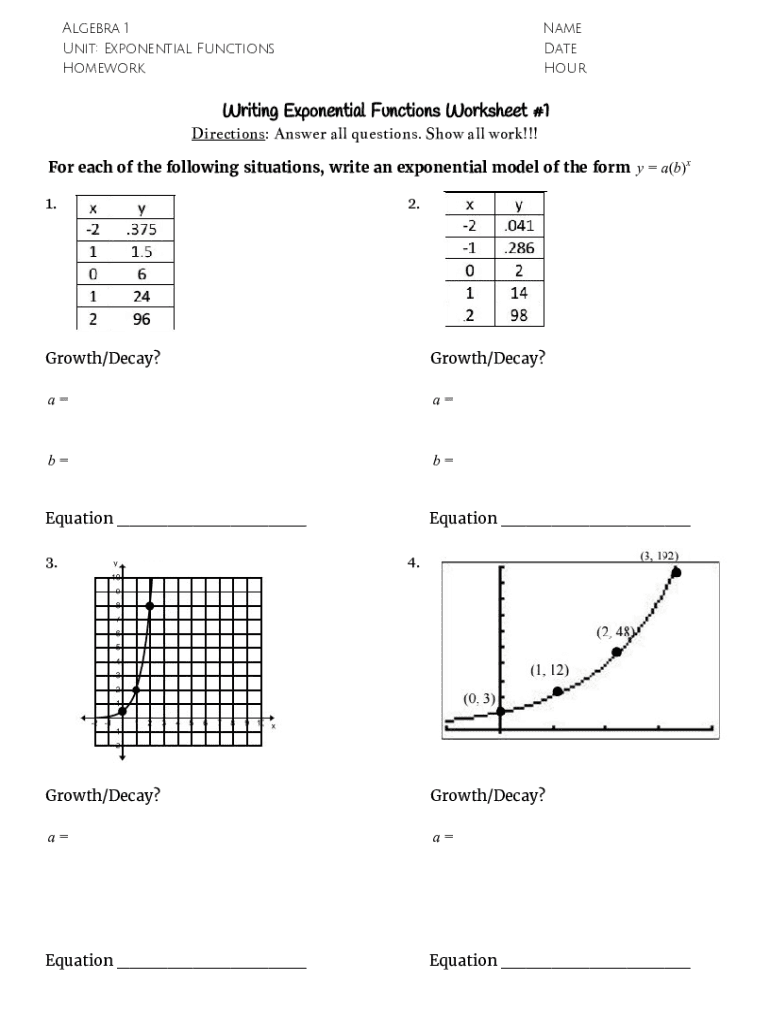 Writing Exponential Functions Worksheet Fill Online, Printable Worksheets Library