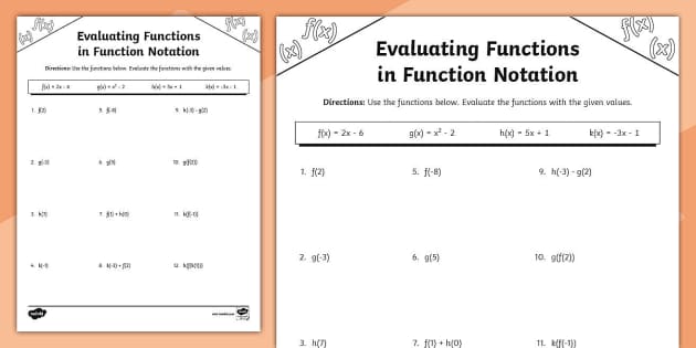 Free function notation practice worksheet, Download Free function