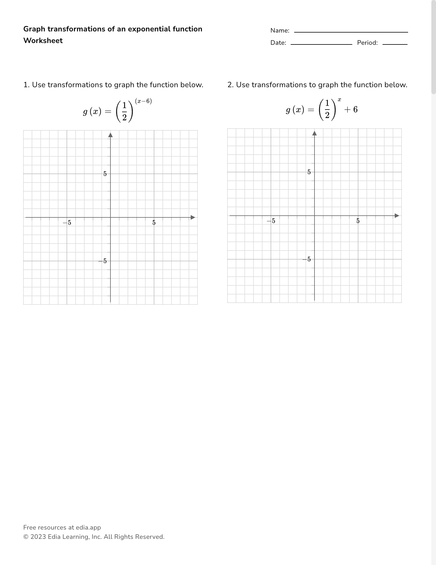 Function Transformations Worksheet Answers