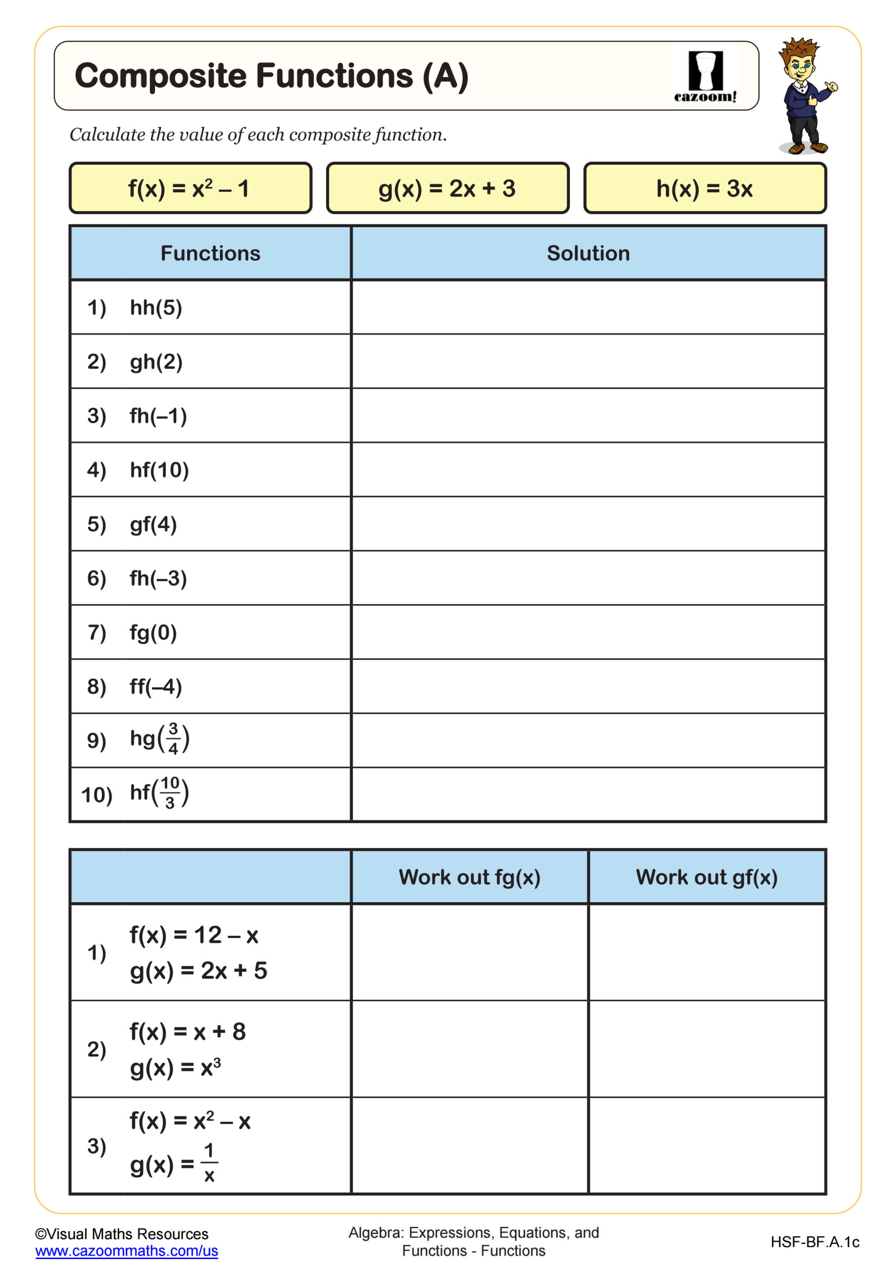 Composite Functions (A) Worksheet | Fun and Engaging Algebra II