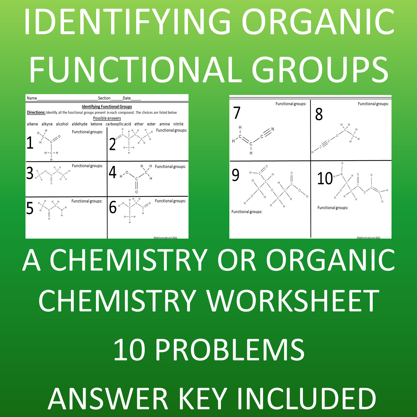 Identifying Organic Functional groups A Chemistry Worksheet