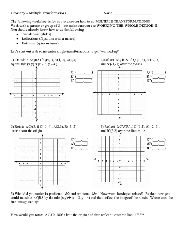 DOC) Geometry Multiple Transformations Sd Montessori Worksheets Library