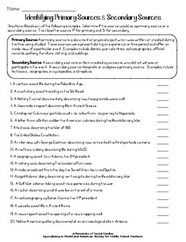 Identifying Primary Sources & Secondary Sources worksheets library