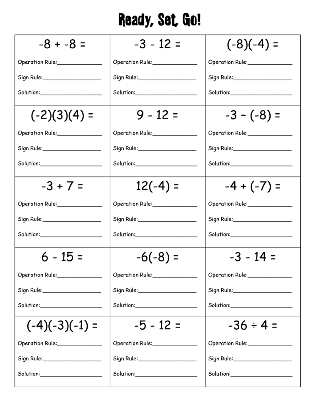 Mixed Integer Operations Maze Worksheet Worksheets
