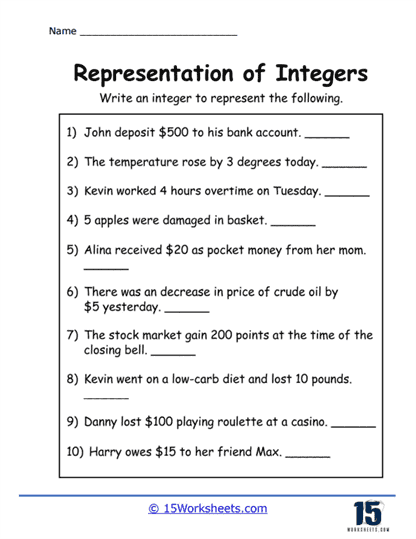 Representation of Integers Worksheets - 15 Worksheets.com - Worksheets