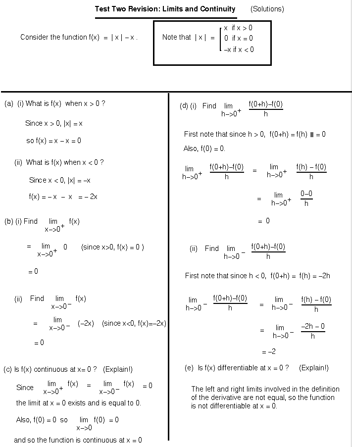 Limits and Continuity - MATH100 Revision Exercises - Resources