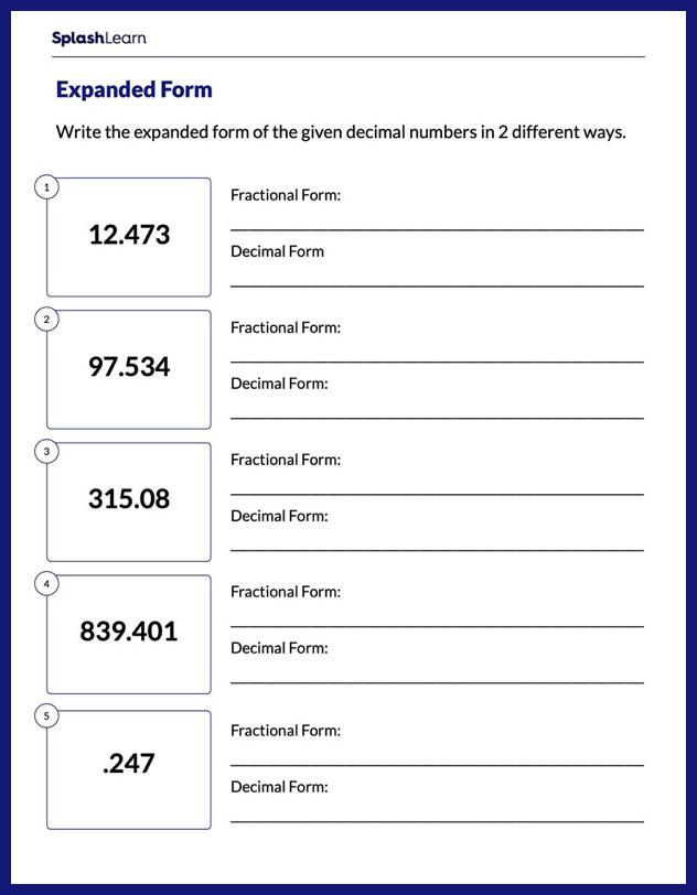 Representing Decimals as Expanded Form Math Worksheets SplashLearn Worksheets Library