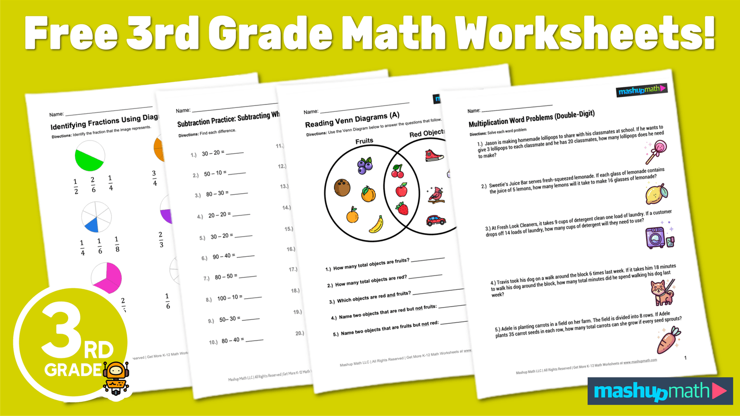 Free 3rd Grade Math Worksheets???Printable w/ Answers ??? Mashup Math