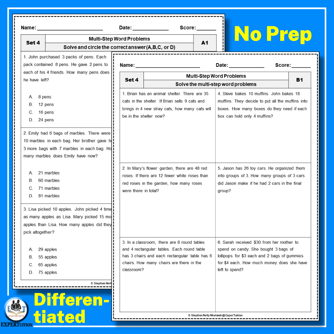 Multi-step Word Problems Worksheets – Set 4 - ExperTuition - Worksheets