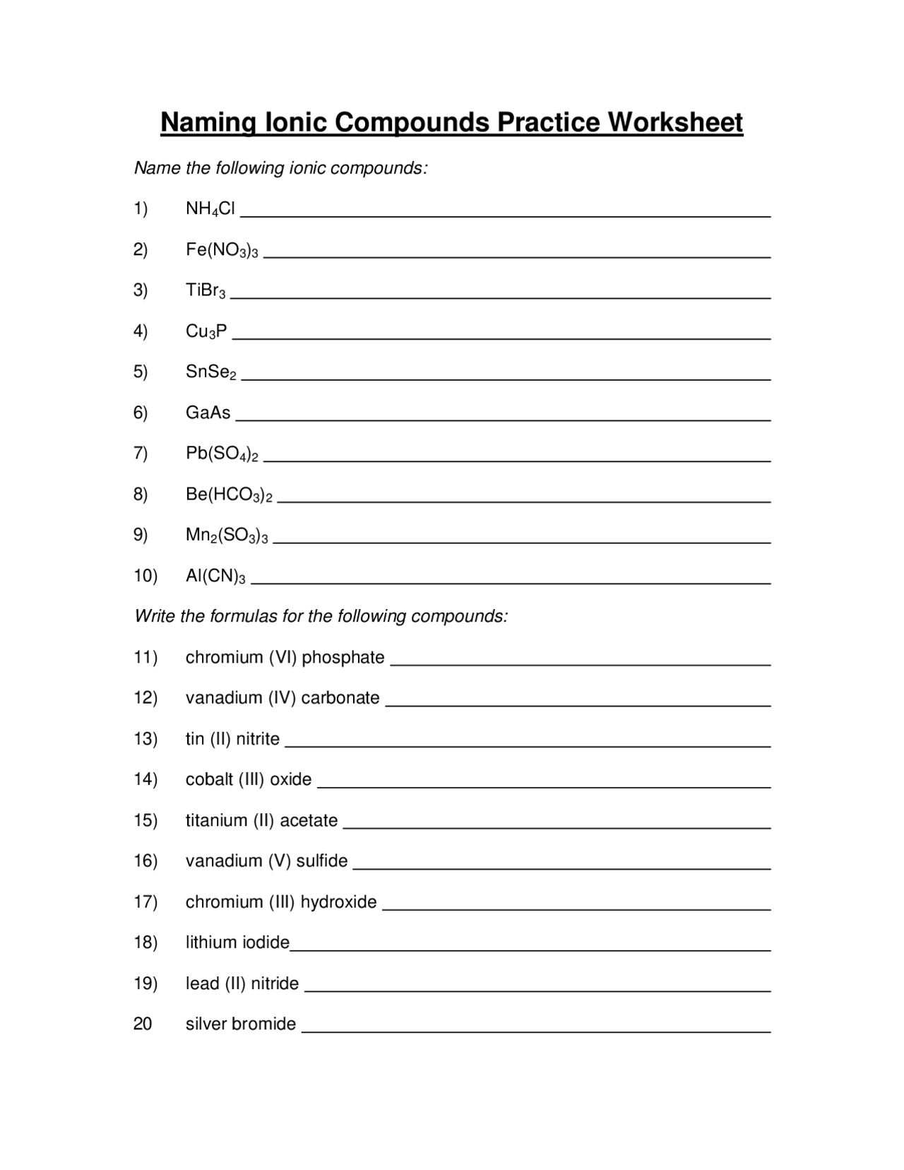 Free naming binary ionic compounds worksheet, Download Free naming