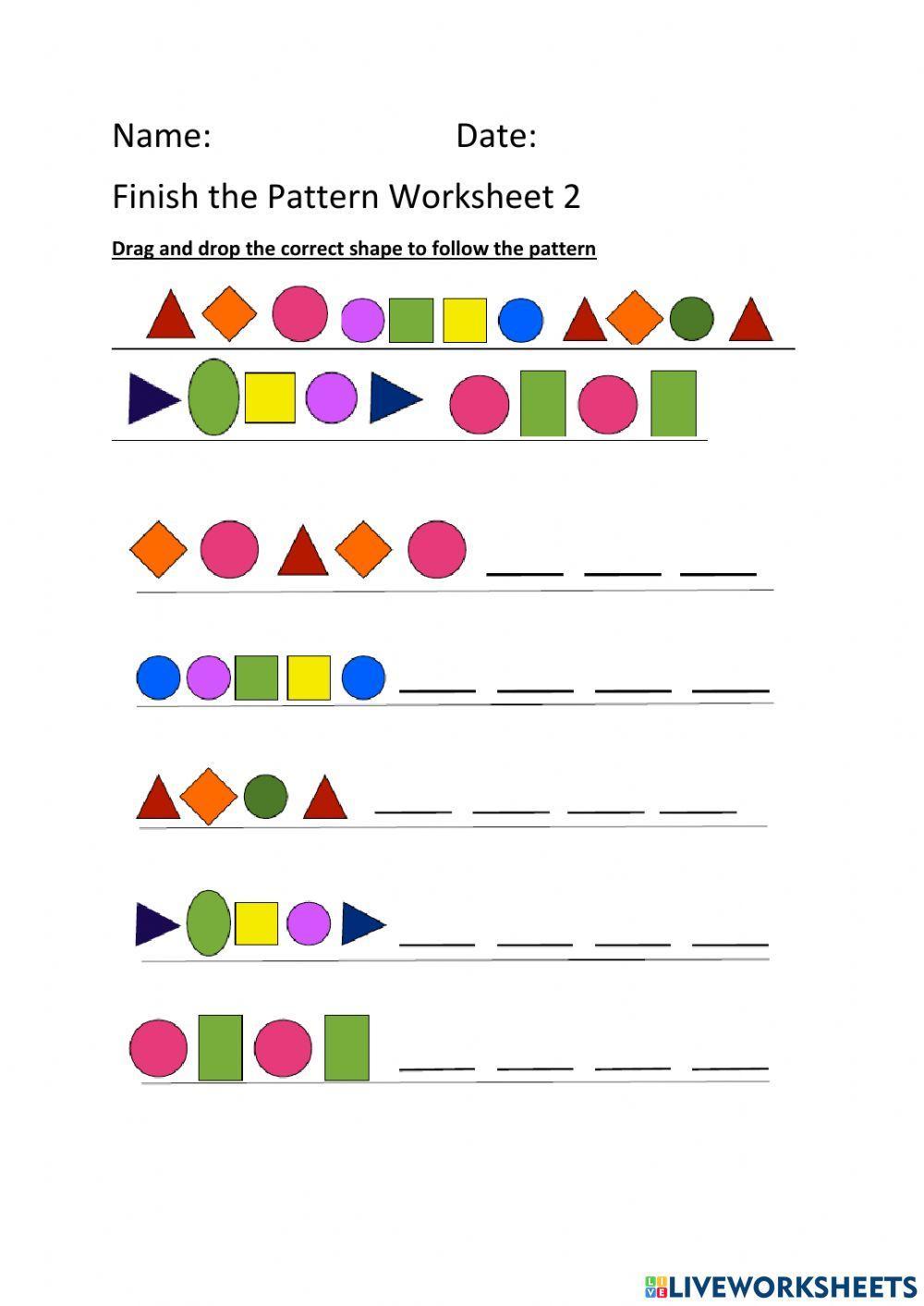 Finish the Pattern Worksheet 2 worksheet | Live Worksheets - Worksheets