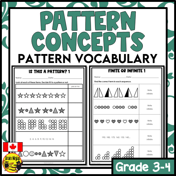 Pattern Concepts and Vocabulary Math Worksheets Paper Grade 3