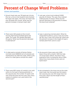 Percent of Change Word Problems | Interactive Worksheet