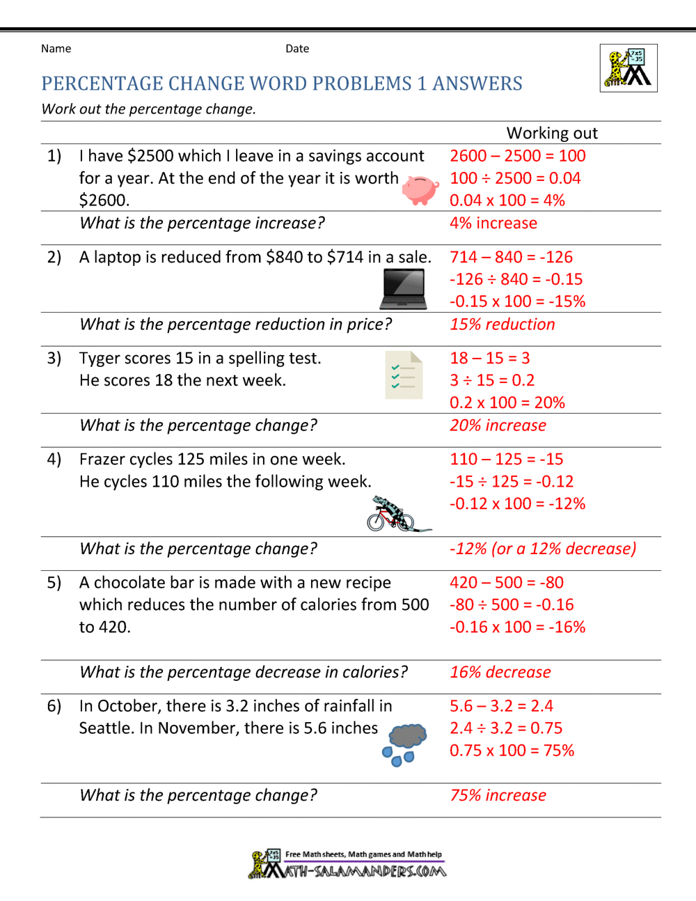 Examining Percent Increase and Decrease Worksheet Download Worksheets Library