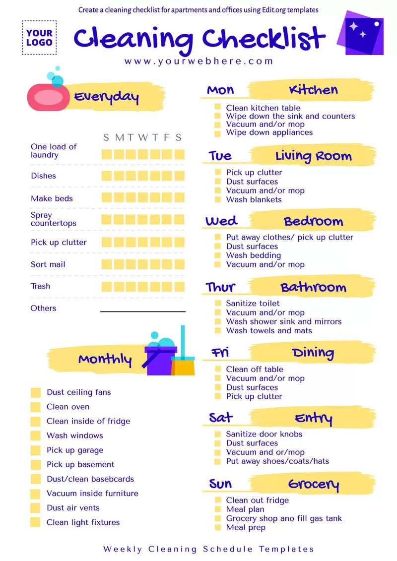 Daily and Weekly Cleaning Schedule Templates Worksheets Library