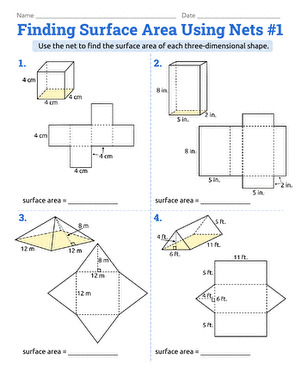 Finding Surface Area Using Nets #1 | Worksheet | Education.com