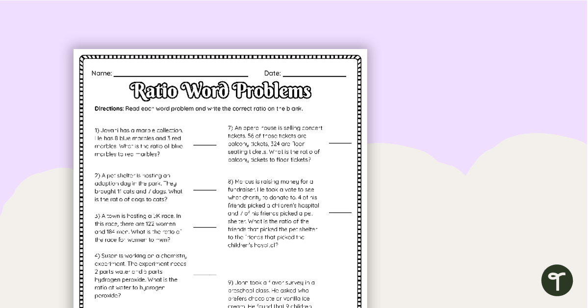 Ratio Word Problems Worksheet Teach Starter Worksheets Library