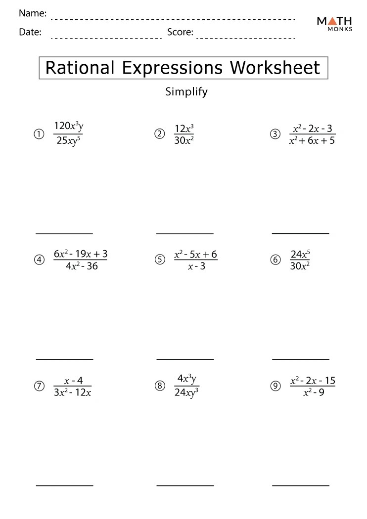 Simplifying Rational Expressions Worksheets - Math Monks - Worksheets