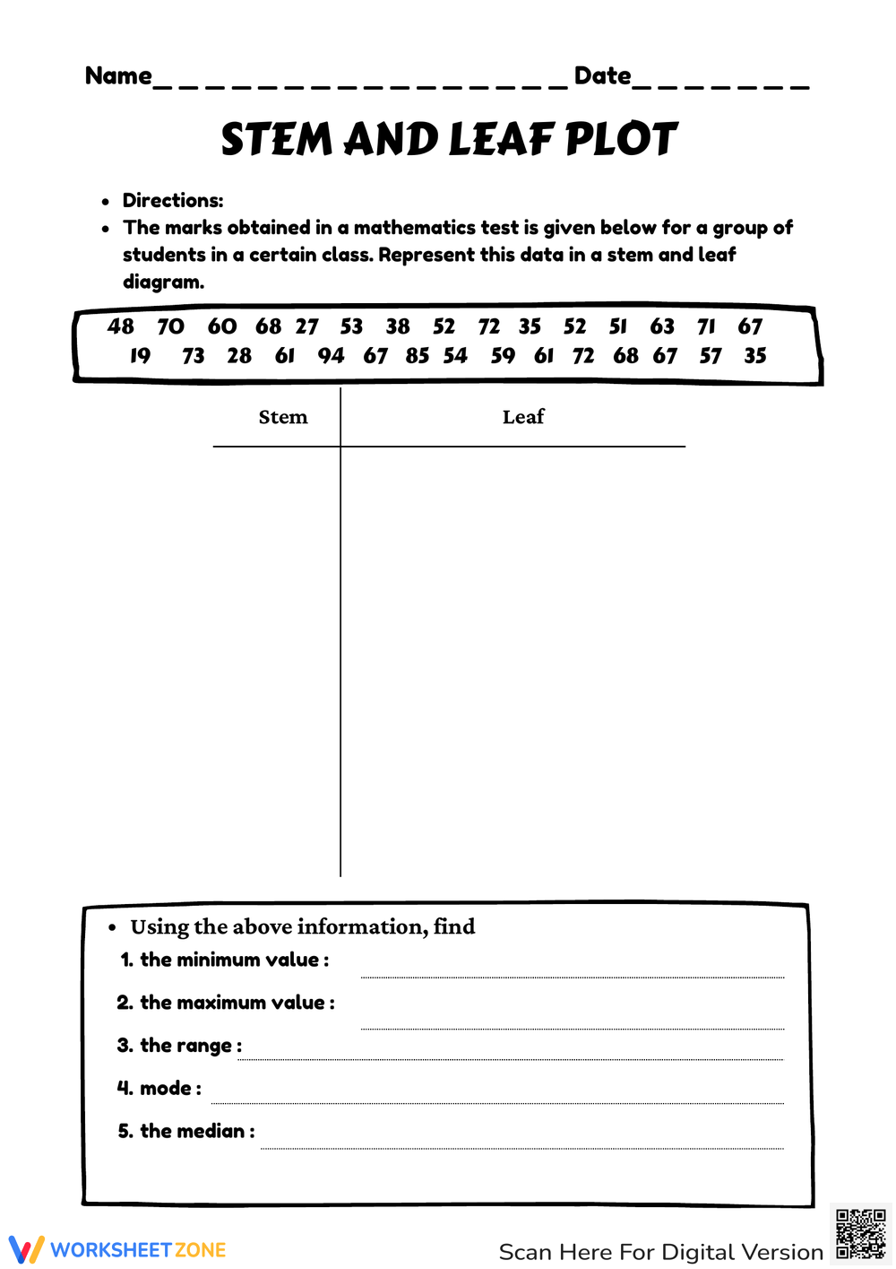 Stem and Leaf Plot Worksheet Primary Resources Twinkl Worksheets Library
