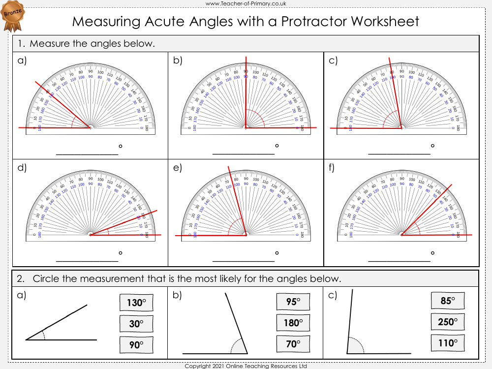 Measuring Angles with a Protractor - Worksheet | Maths Year 5