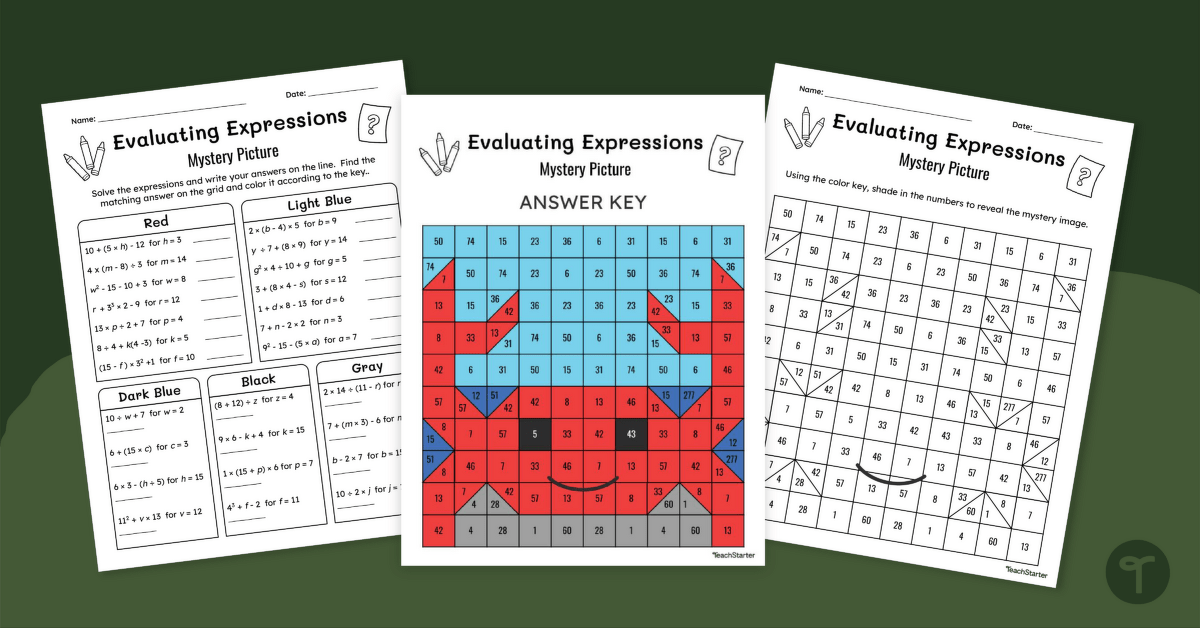 Evaluate Expressions (One Variable) – Mystery Picture Worksheet