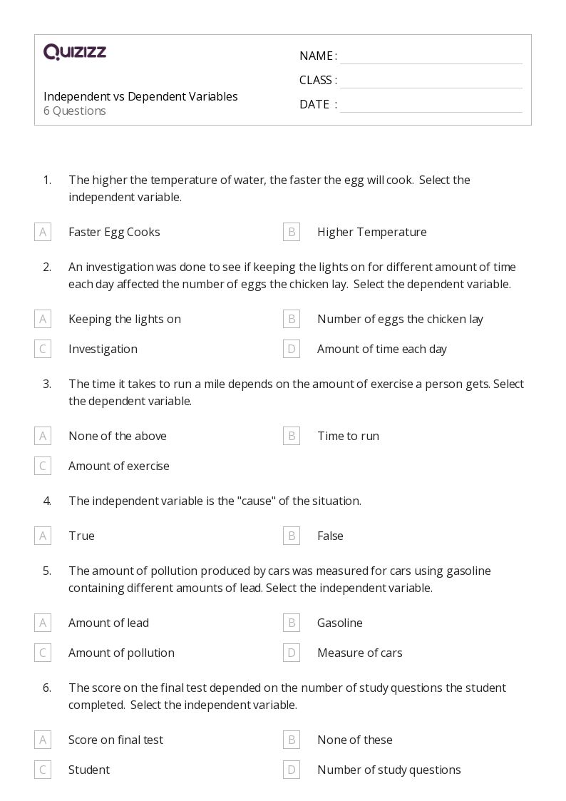 50+ dependent variables worksheets on Quizizz Free & Printable