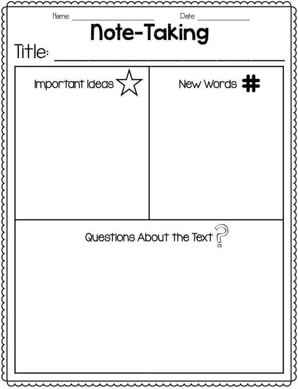 Note Taking Worksheets - WorksheetsCity