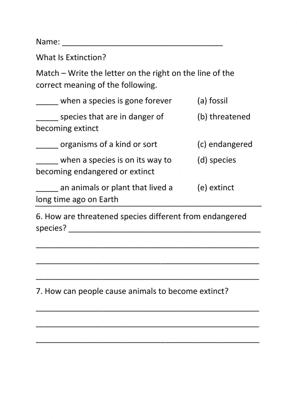 Extinction Worksheets WorksheetsCity