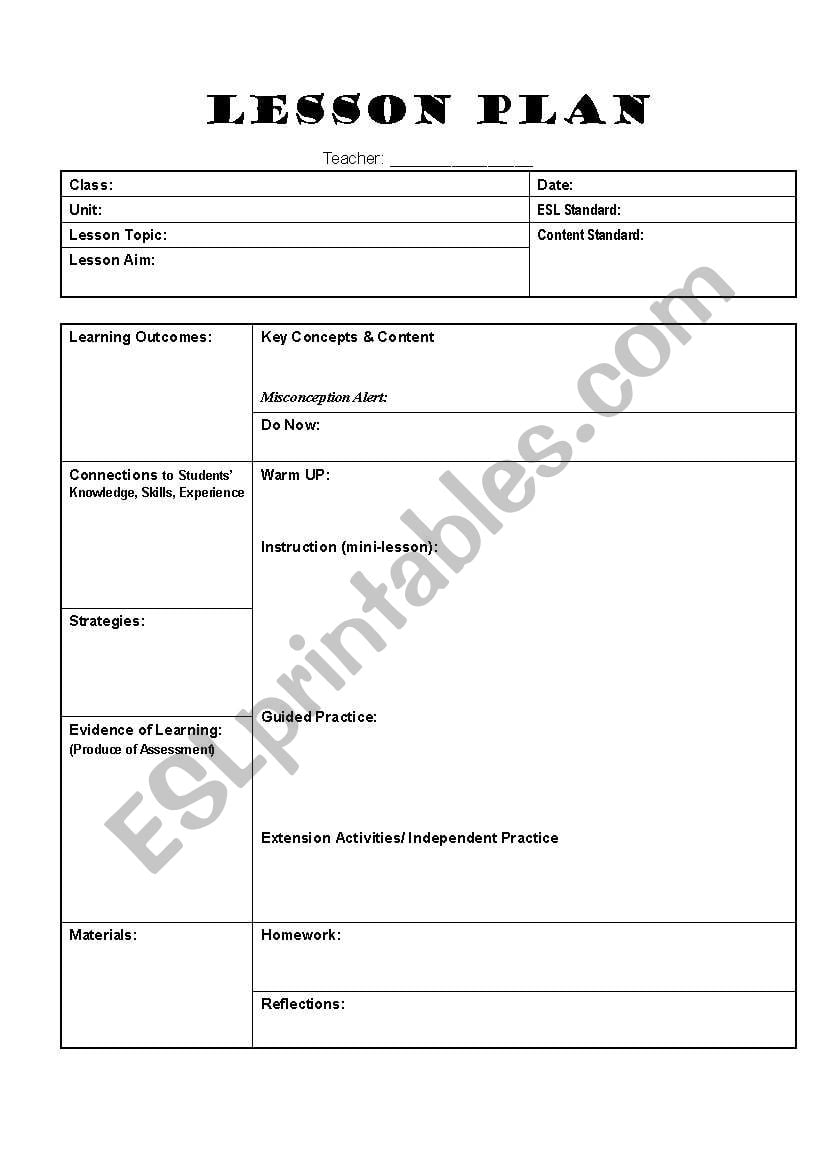 ESOL Strategies Lesson Plan Template WorksheetsCity