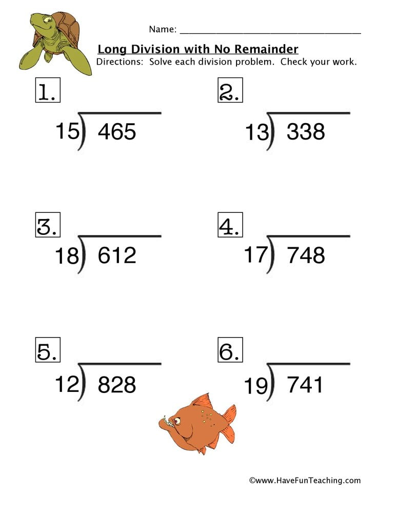 Long Division No Remainder Problems Worksheets - WorksheetsCity
