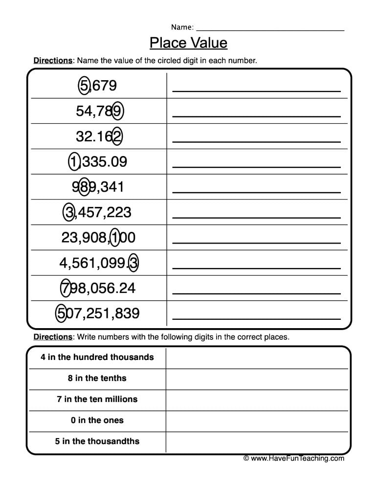 Writing Place Value Worksheets WorksheetsCity
