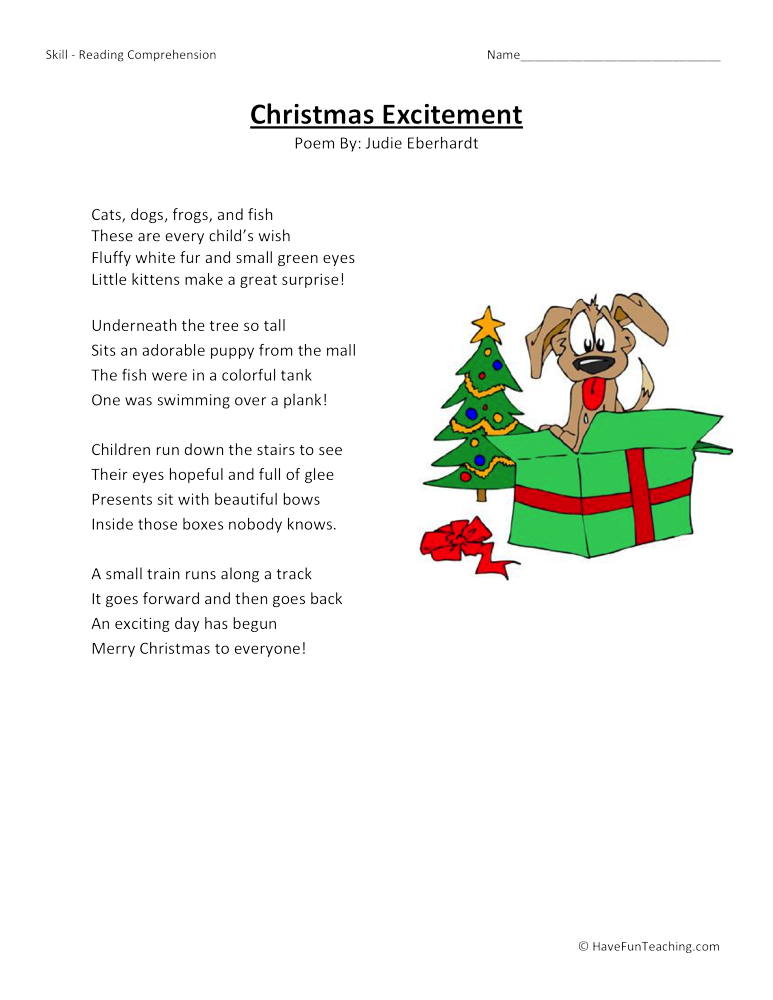 Christmas Eve Reading Comprehension Worksheets - WorksheetsCity