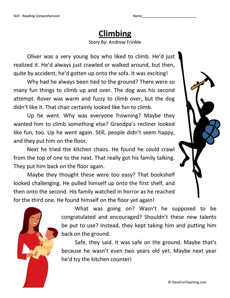 Climbing Reading Comprehension Worksheets WorksheetsCity