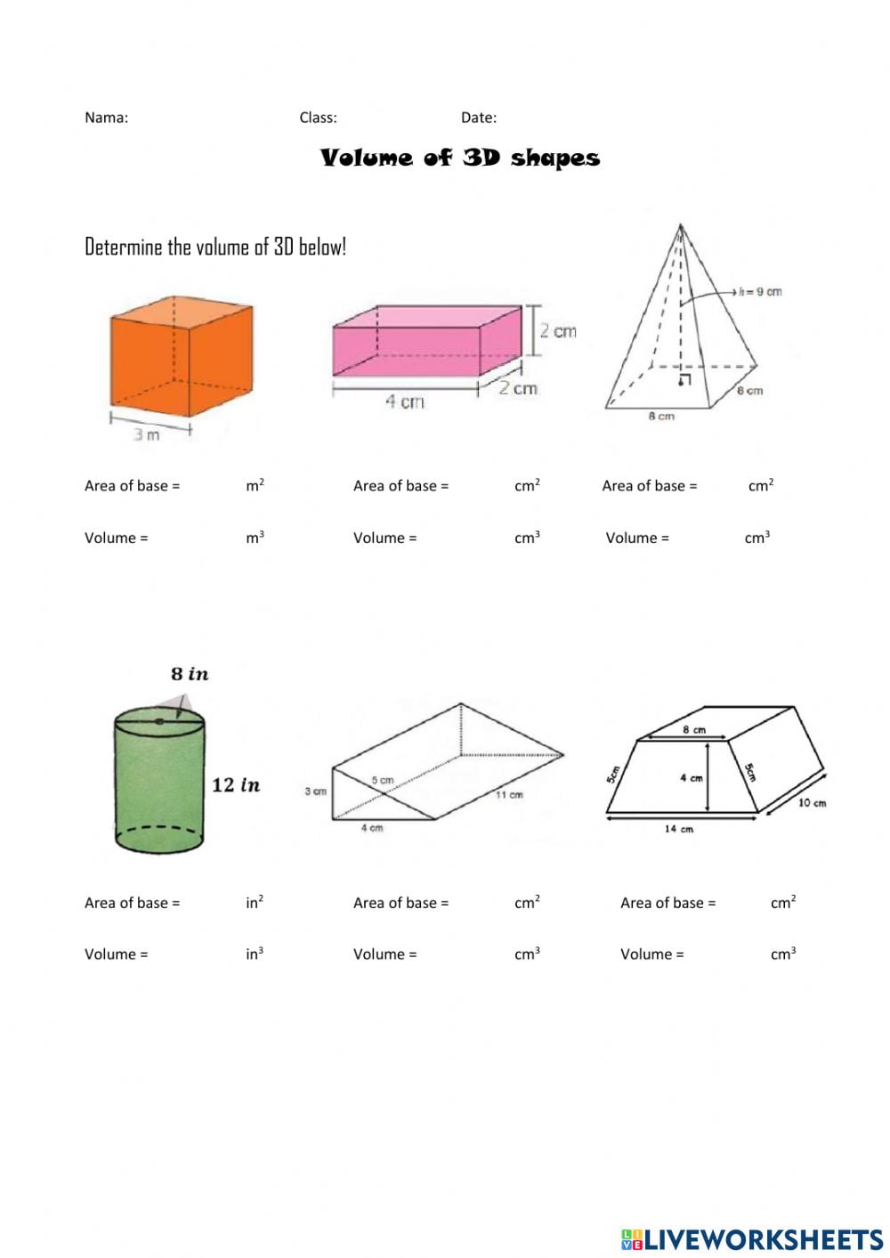 Volume Of Shapes Worksheets - WorksheetsCity