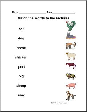 Animal Words Matching Worksheets - WorksheetsCity