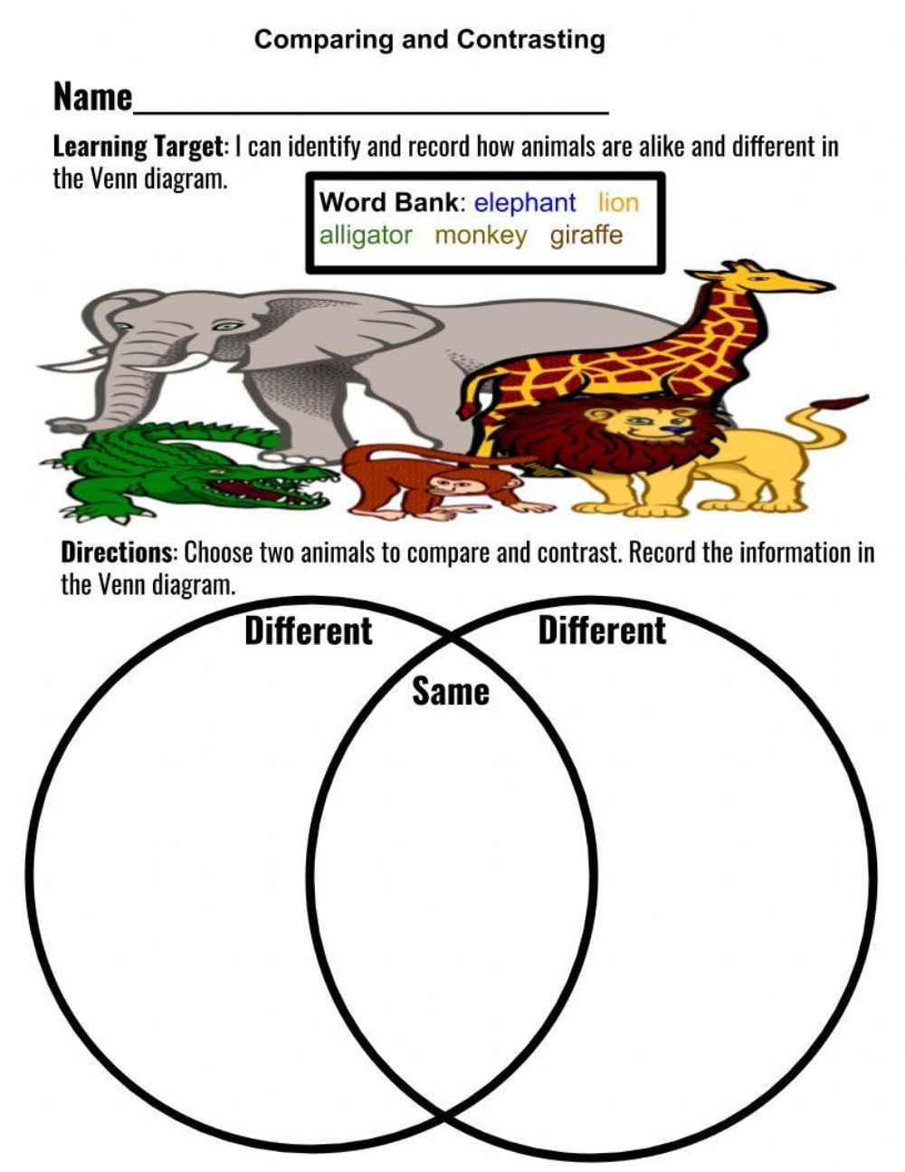 Comparing Animals Venn Diagram Worksheets - WorksheetsCity