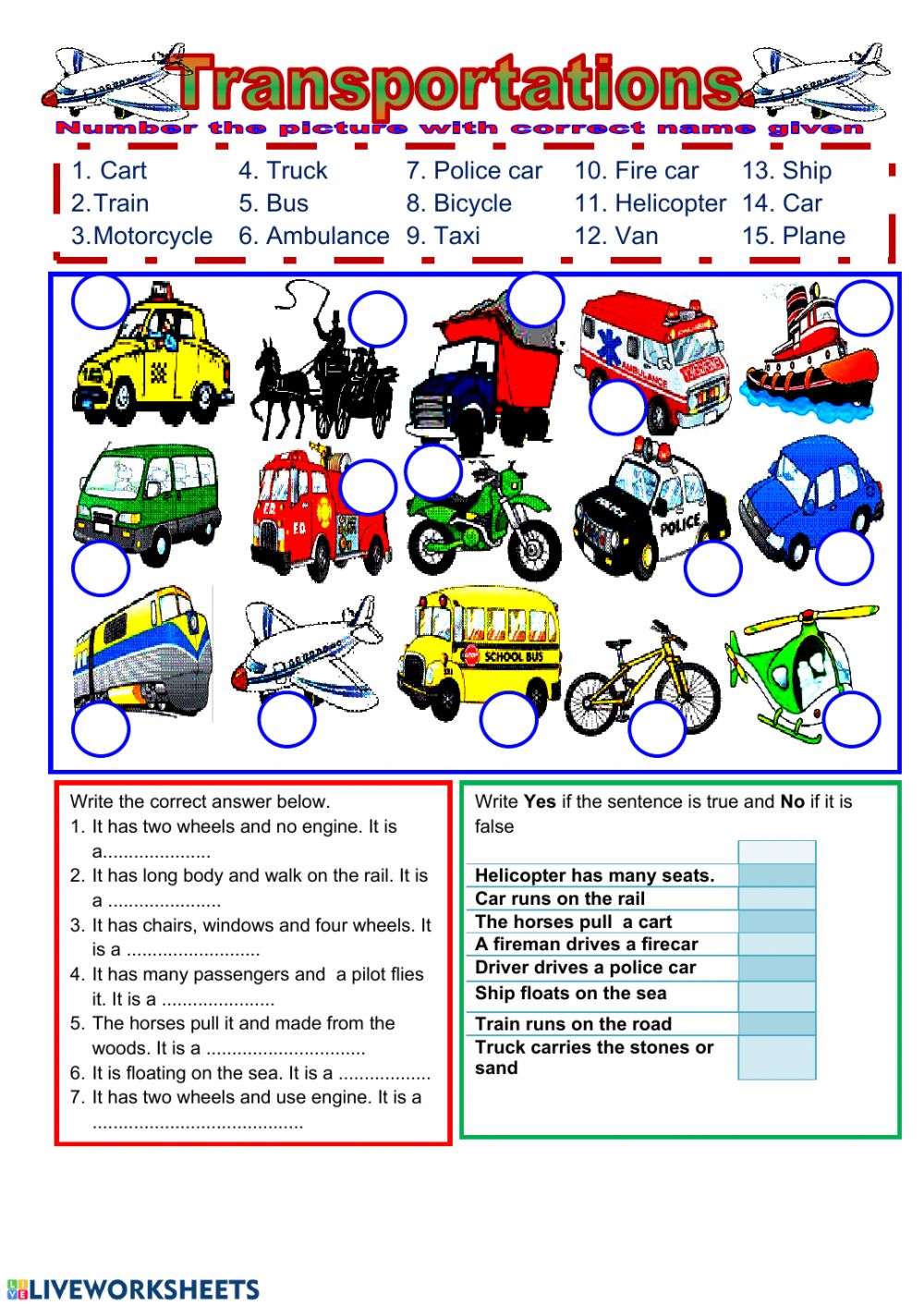 Transportation Sentence Worksheets WorksheetsCity