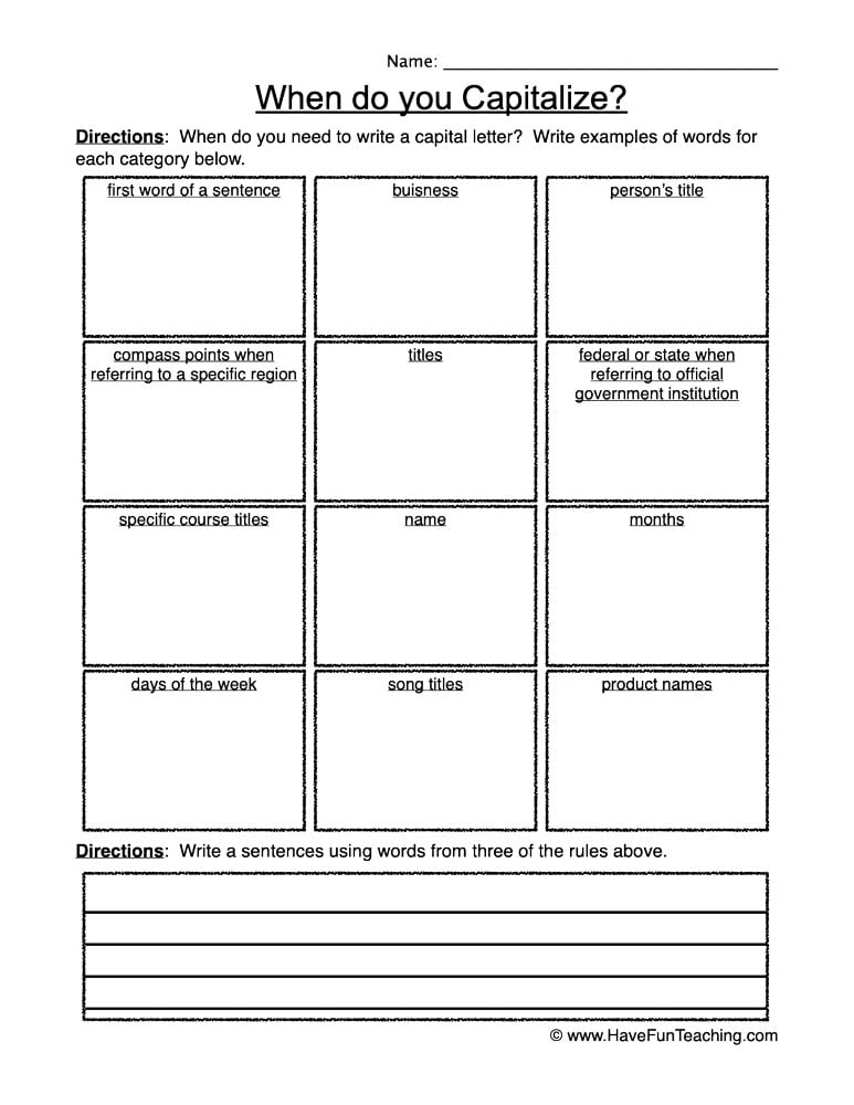 When Do You Capitalize? Worksheets WorksheetsCity