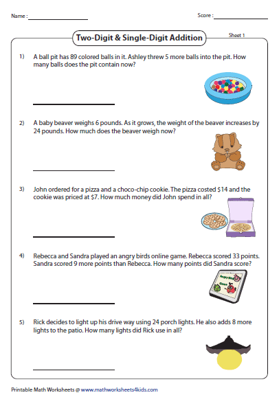 2 Digit Addition Word Problems Worksheets - WorksheetsCity