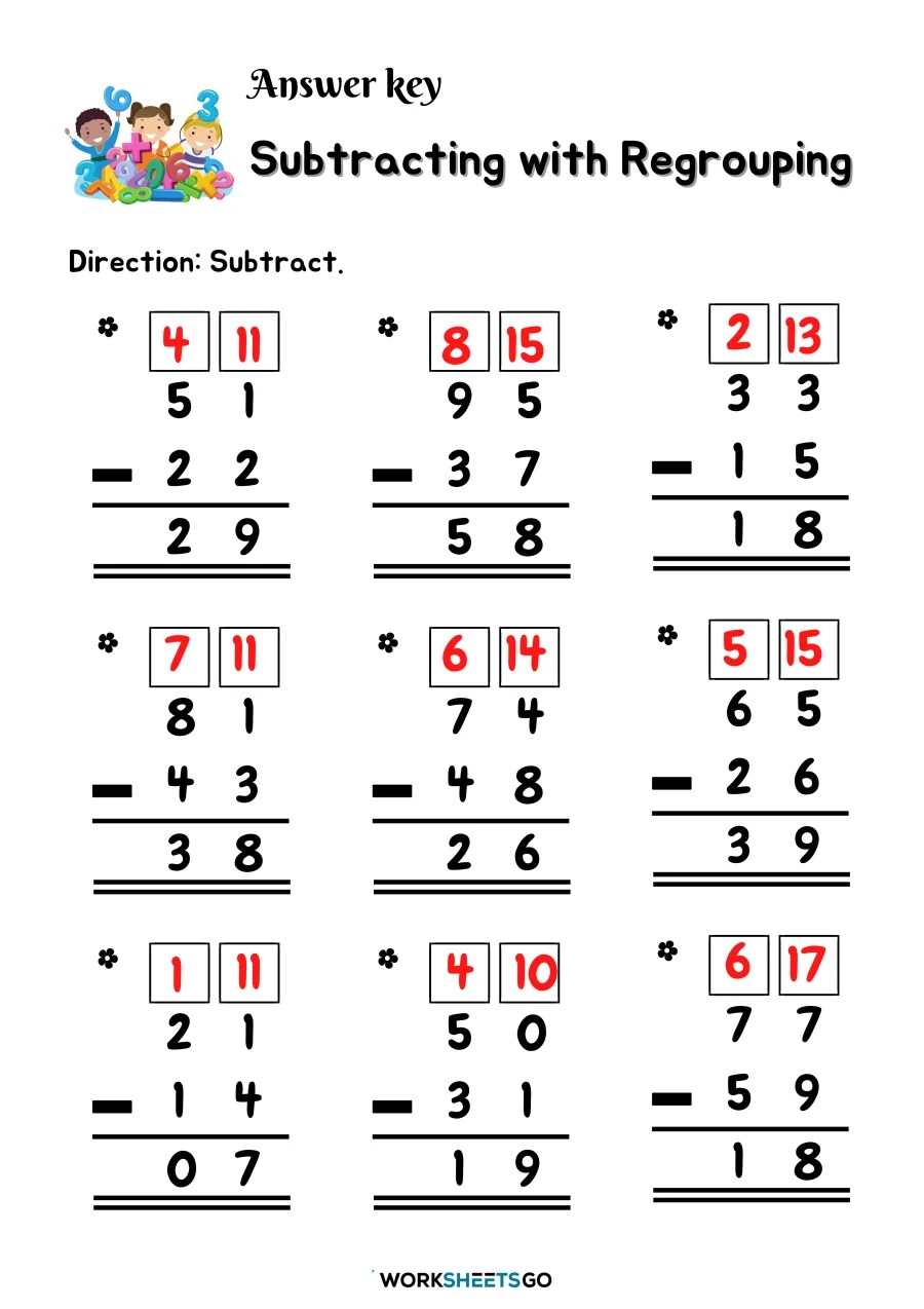 Subtracting With Regrouping Worksheets | WorksheetsGO
