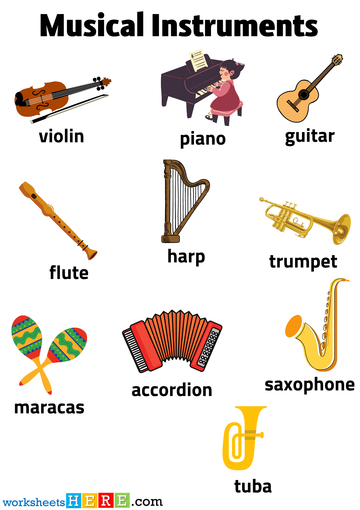 Musical Instruments Flashcards, Musical Instruments Vocabulary with
