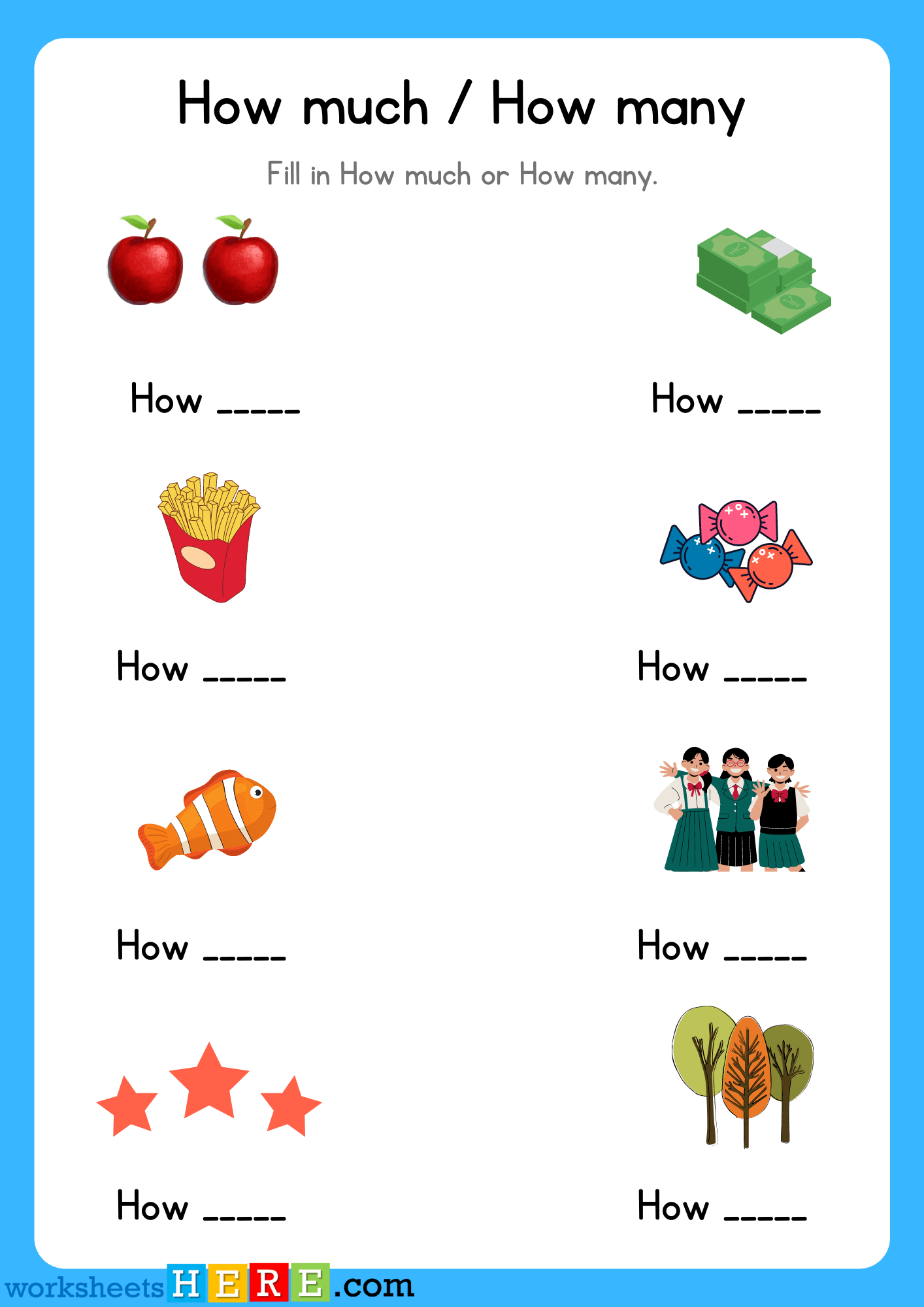 How much or How many Exercises Examples PDF Worksheet For Students