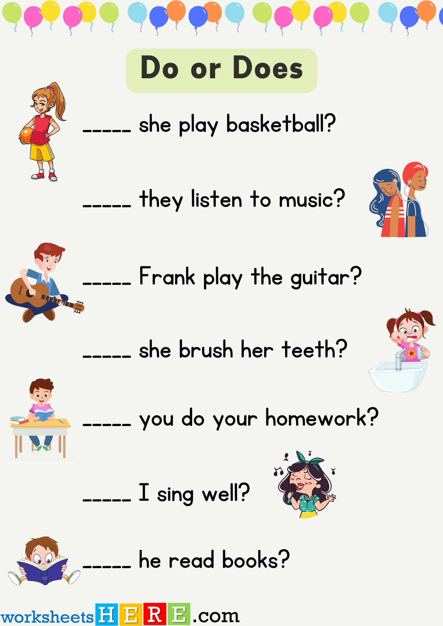 Do or Does Exercises with Answers PDF Worksheets For Students