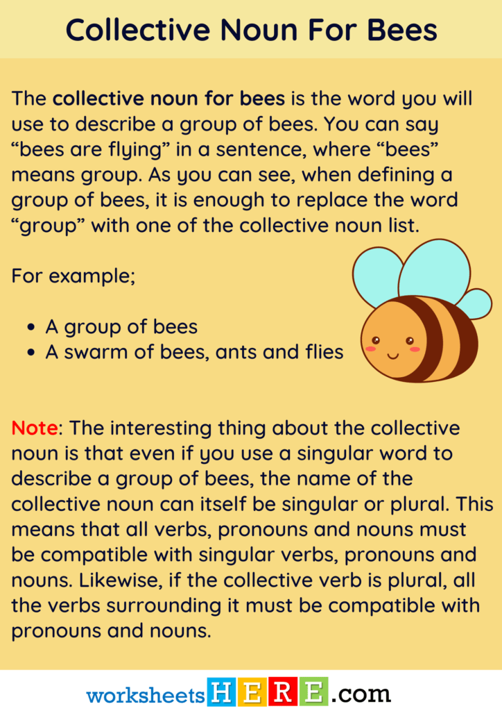 Collective Noun For Bees Definition and Example Sentences PDF Worksheet